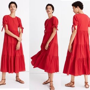 Madewell Tie Sleeves Tiered Mid Dress Size L